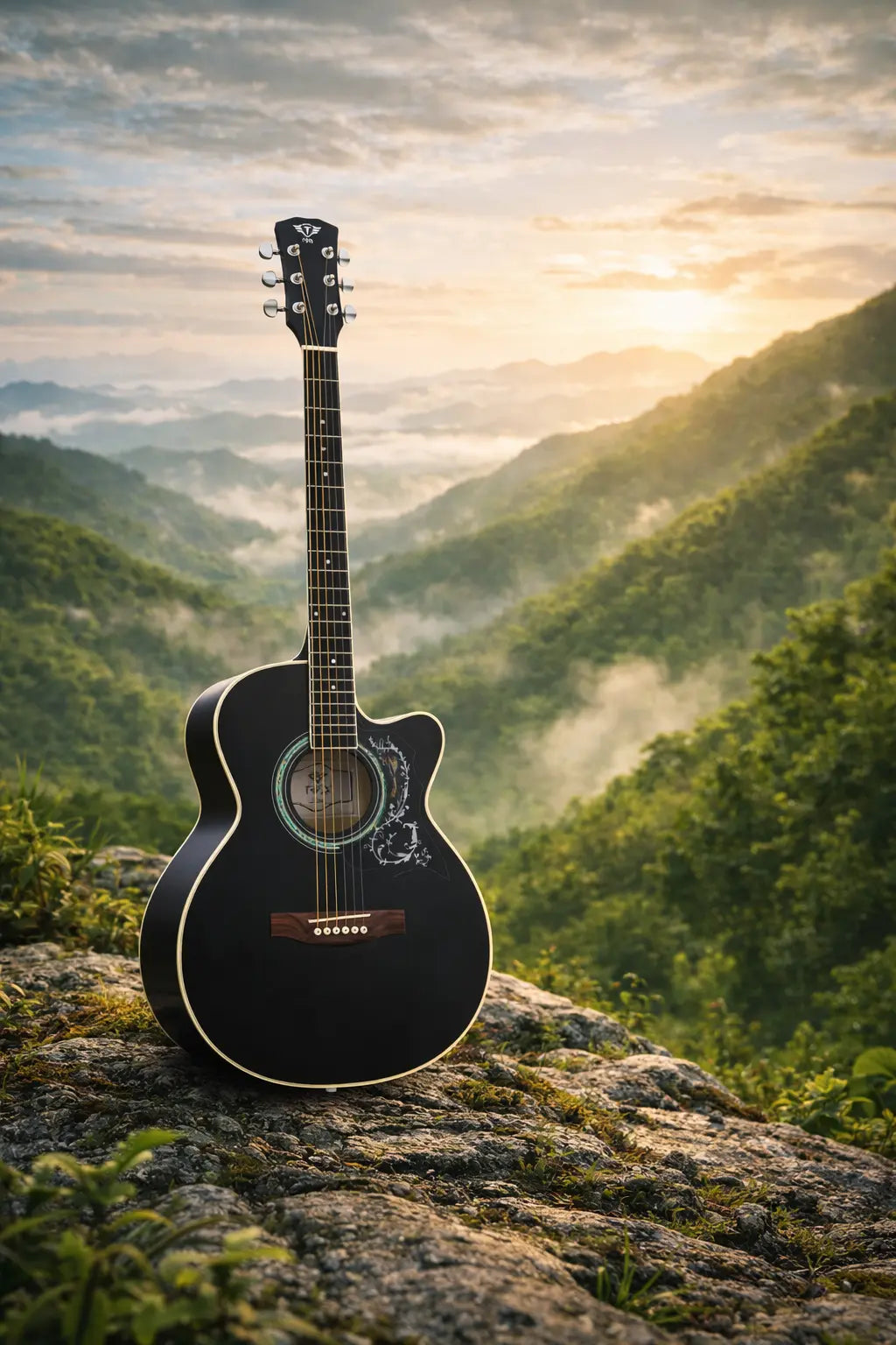 TFLY SA1CP Acoustic Guitar - Black Cutaway Design with Spruce Wood Top