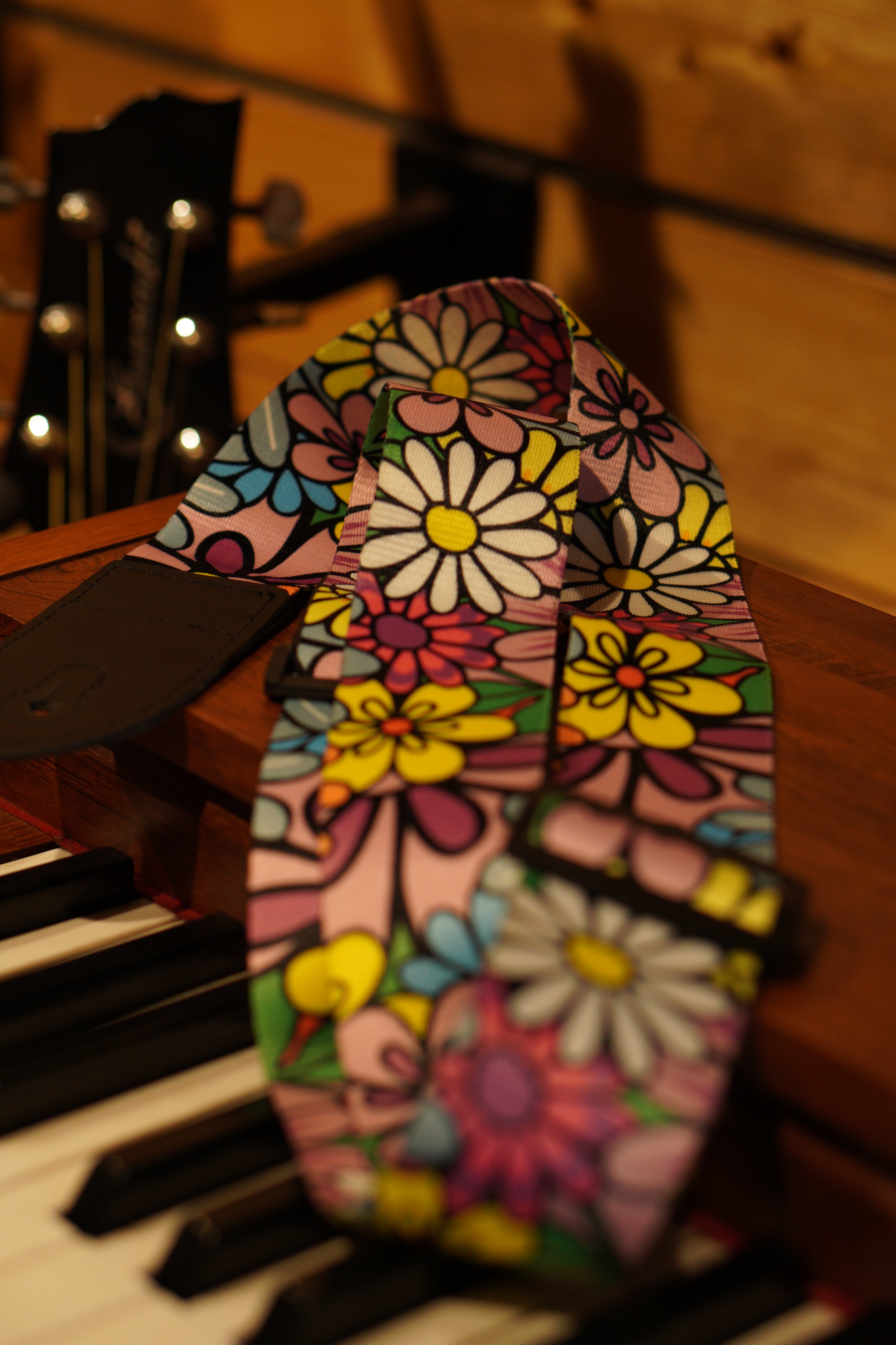 Colorful Floral Design Guitar Strap for Acoustic & Electric Guitars